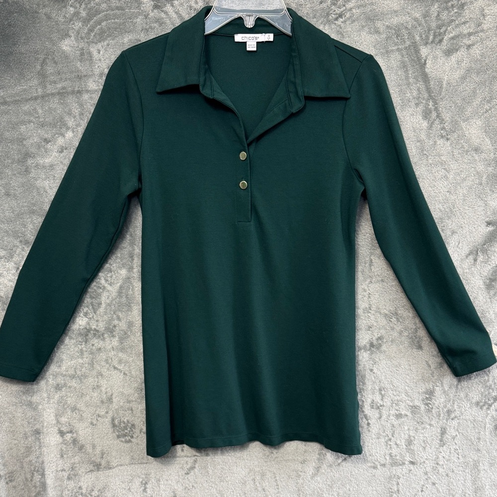 Chico's Forest Green Button blouse so 0 Small